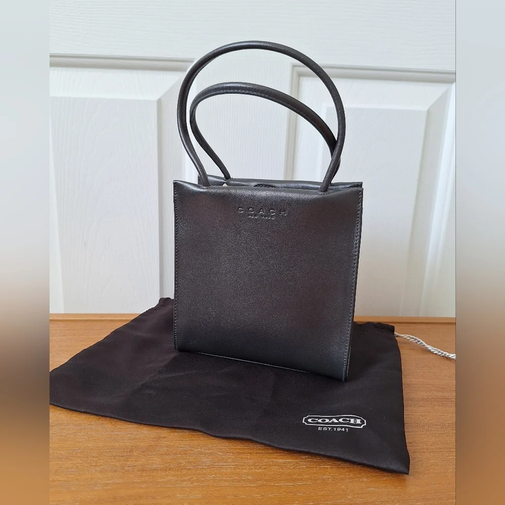 Vintage Coach Italy Leather Mini Bag Cashin Nappa Boxy Metallic Pewter NEW Rare